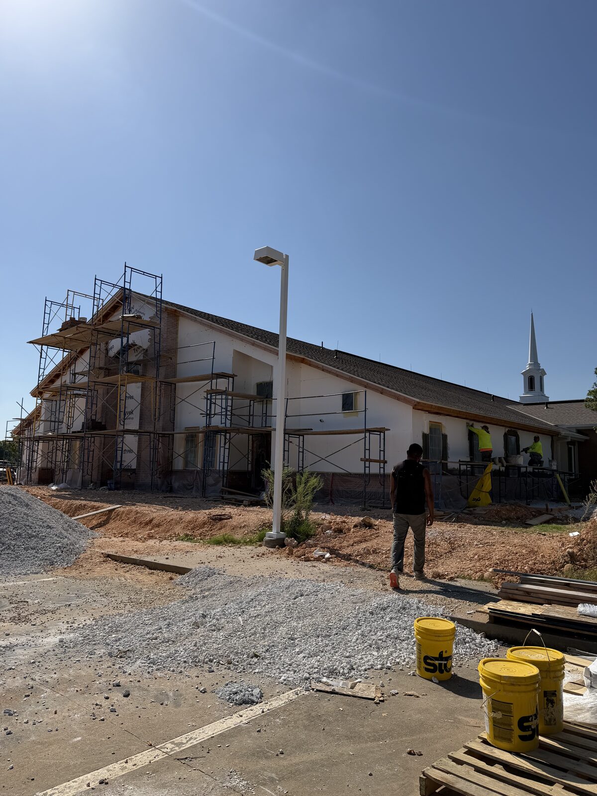 Prairie Grove Church — Church exterior stucco